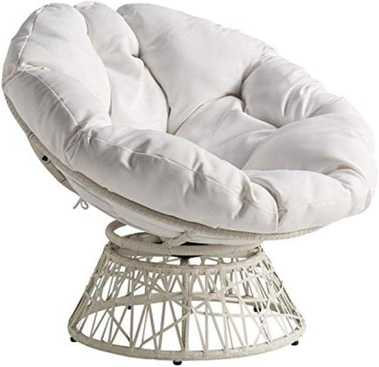 Furnishings Wicker Papasan Chair with 360-Degree Swivel, White Frame with White Cushion