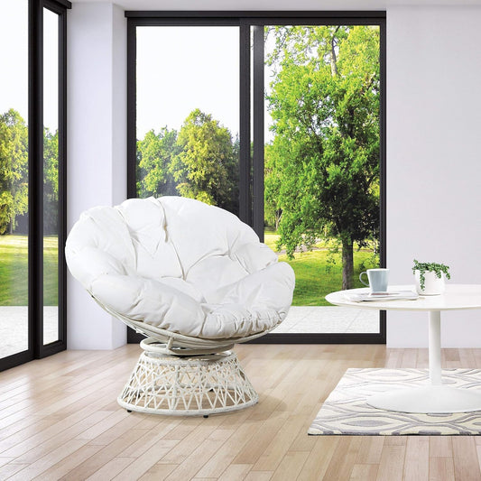 Furnishings Wicker Papasan Chair with 360-Degree Swivel, White Frame with White Cushion