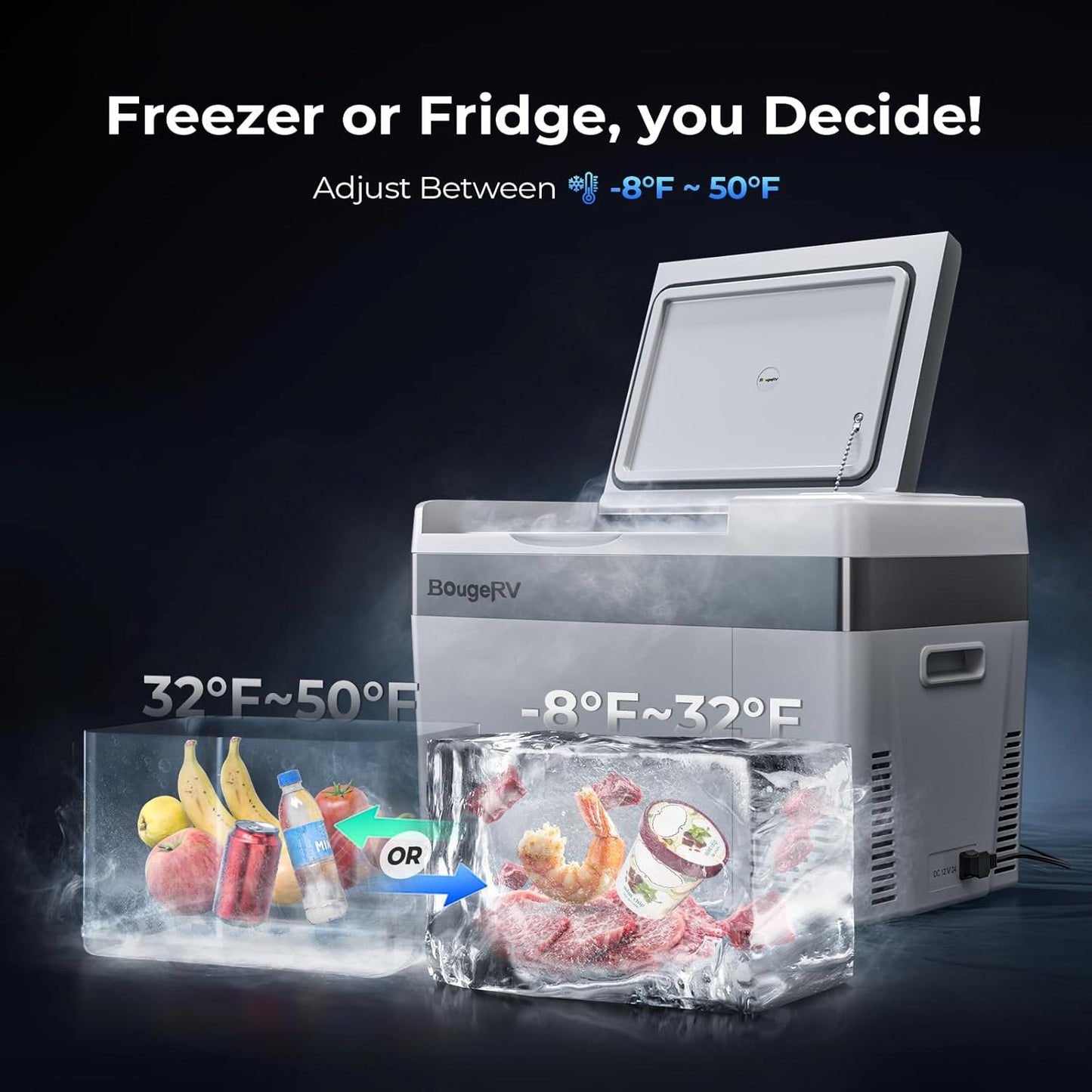 12 Volt Refrigerator 12V Car Fridge 30 Quart Portable Freezer Compressor Cooler 12/24V DC 110~240V AC for Truck Van RV SUV Boat Travel Camping Road Trips Tailgating -7℉~50℉